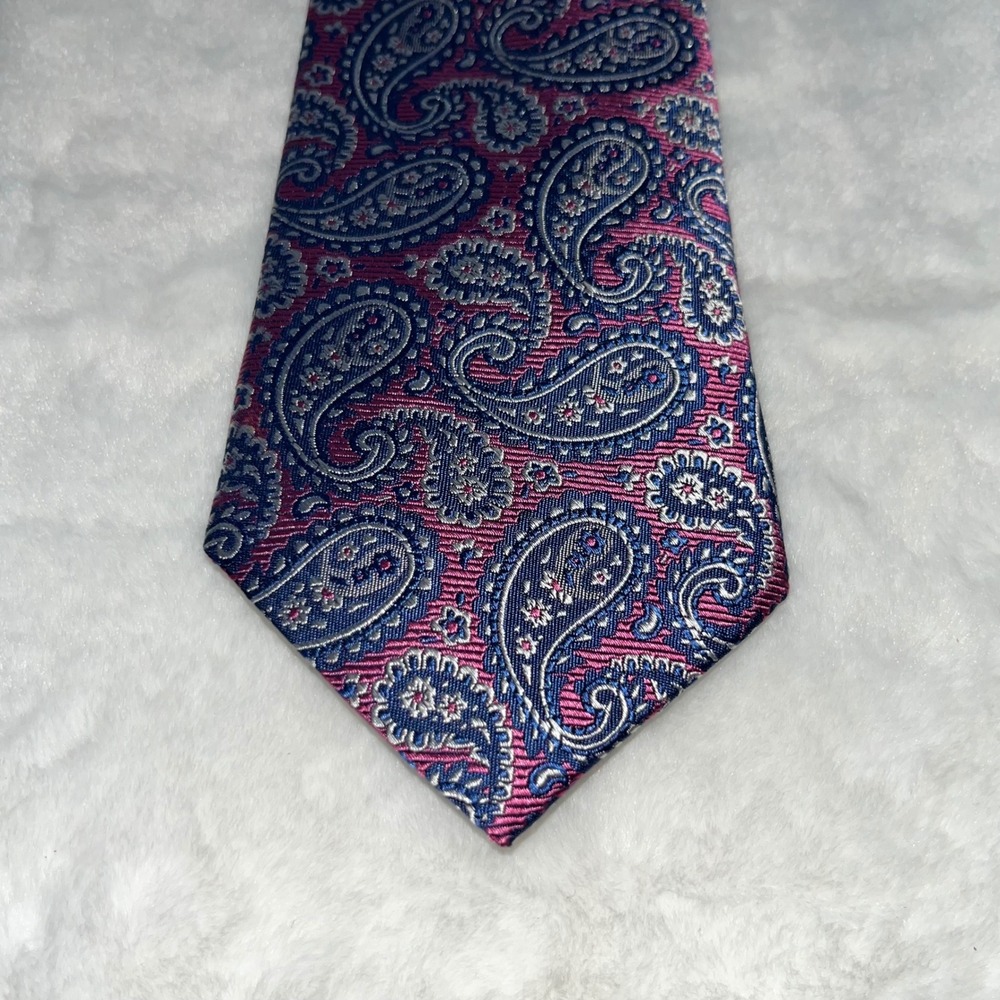 HASPEL Mens‎ Paisley Silk Tie Pink Blue Silver Formal Necktie